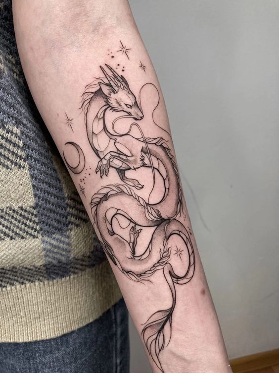 Hình xăm rồng Haku đơn sắc đẹp ở cổ tay hình xăm rồng haku đơn sắc ở cẳng tay cực đẹp