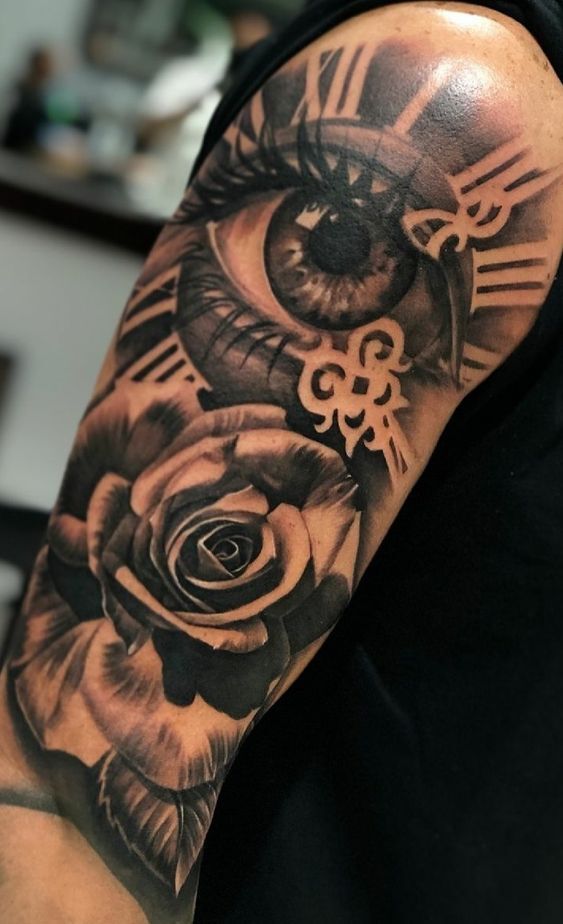 tatto hoa hồng ở bắp tay siêu đẹp