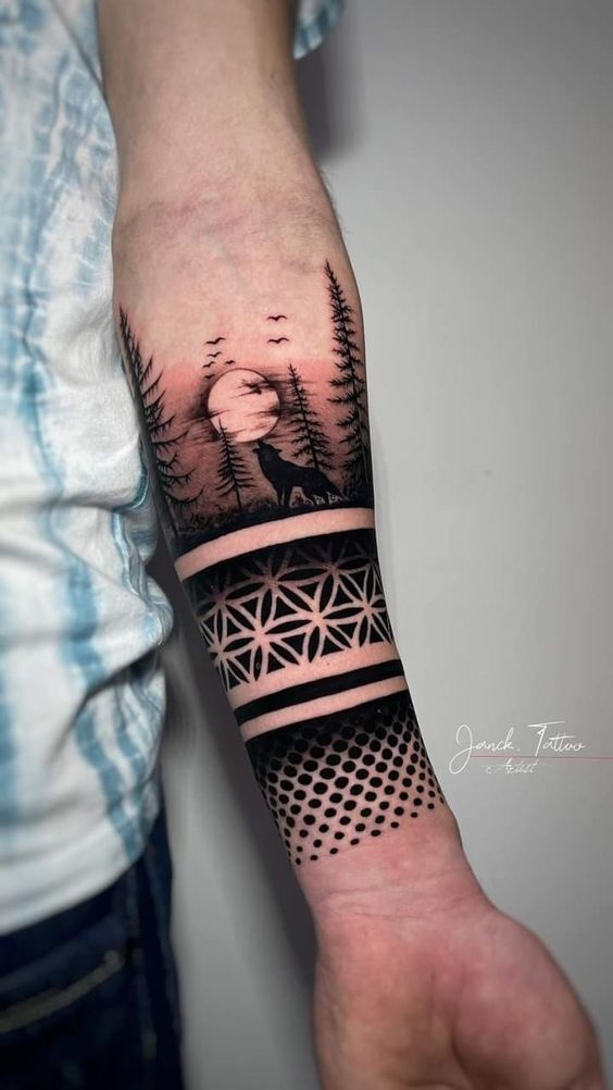 Họa tiết hình xăm kết hợp với bức tranh thiên nhiên đầy ý nghĩa tattoo họa tiết kết hợp bức tranh thiên nhiên ý nghĩa
