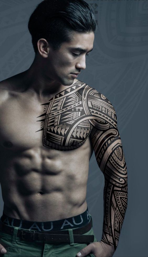 Thiết kế hình xăm ngực và toàn bộ cánh tay cho nam giới mẫu xăm họa tiết full ngực và cánh tay cho nam