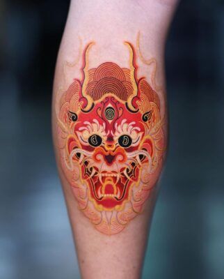 ý tưởng tattoo đầu lân mini cực độc đáo