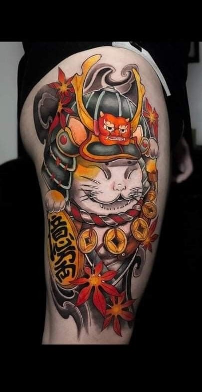 150 hình xăm mèo thần tài samurai Thu hút tài lọc mạnh - Genztattoo