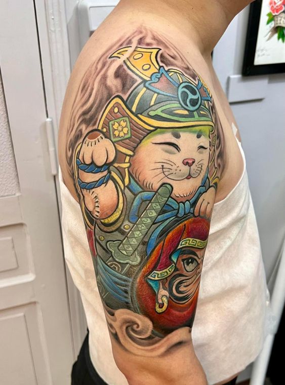 150 hình xăm mèo thần tài samurai Thu hút tài lọc mạnh - Genztattoo