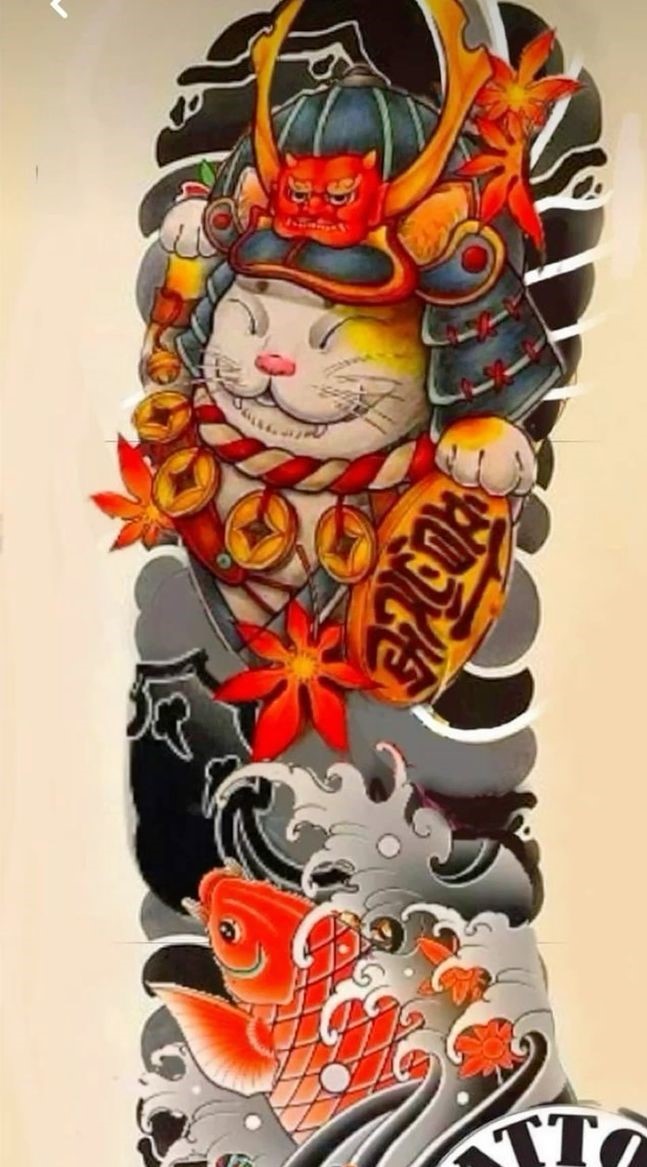 150 hình xăm mèo thần tài samurai Thu hút tài lọc mạnh - Genztattoo