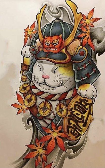 150 hình xăm mèo thần tài samurai Thu hút tài lọc mạnh - Genztattoo
