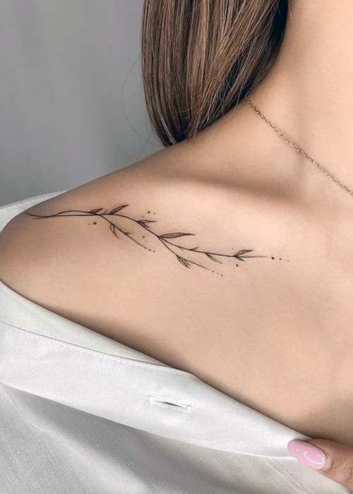 hình xăm cành liễu nhỏ trên xương đòn mẫu hình xăm cành liễu mini ở xương quai xanh