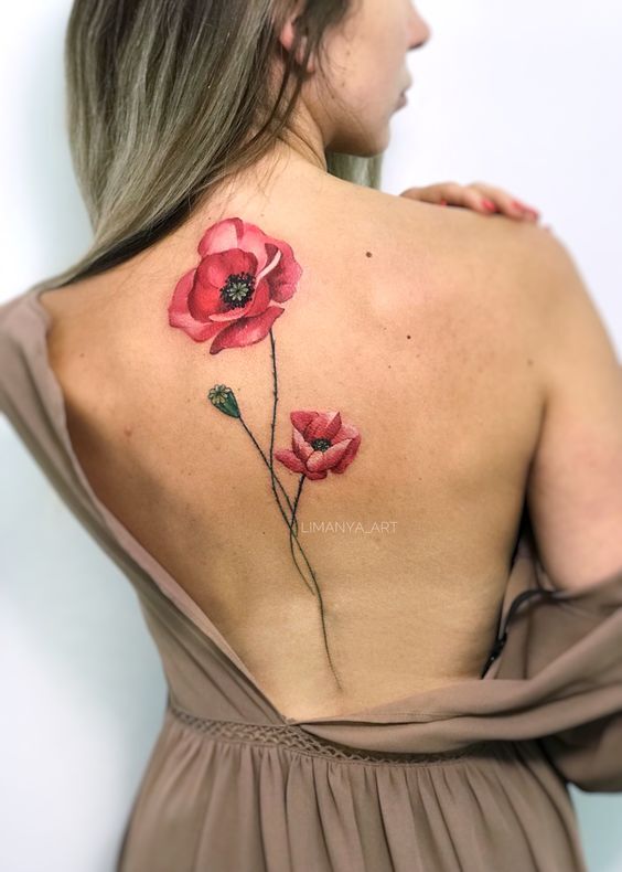 hình xăm hoa anh túc dọc sống lưng hình xăm anh túc dọc sống lưng