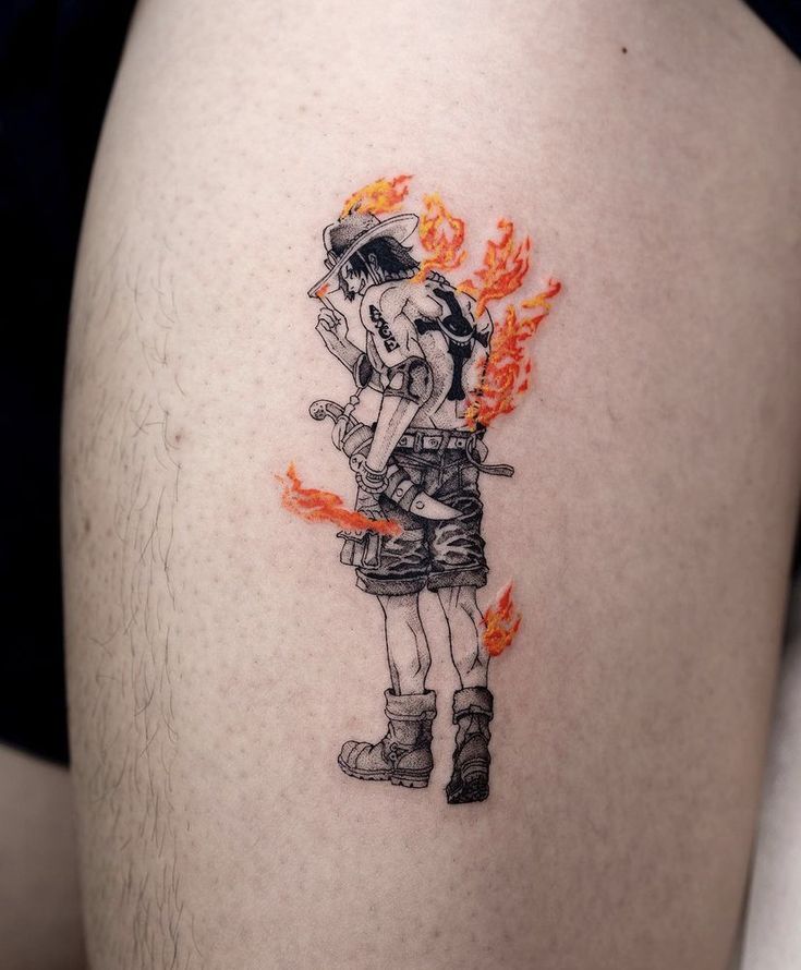 tattoo one piece phát ra lửa