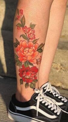 Tattoo cành hoa quỳnh và lá