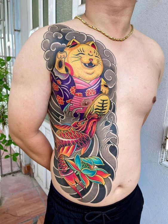 99+ hình xăm mèo thần tài ở bụng ý nghĩa - Genztattoo