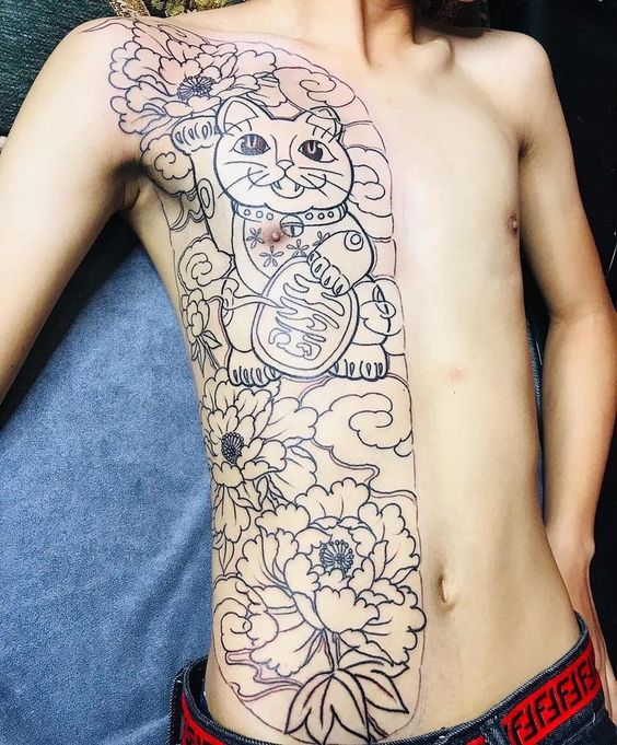 99+ hình xăm mèo thần tài ở bụng ý nghĩa - Genztattoo
