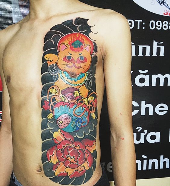 99+ hình xăm mèo thần tài ở bụng ý nghĩa - Genztattoo