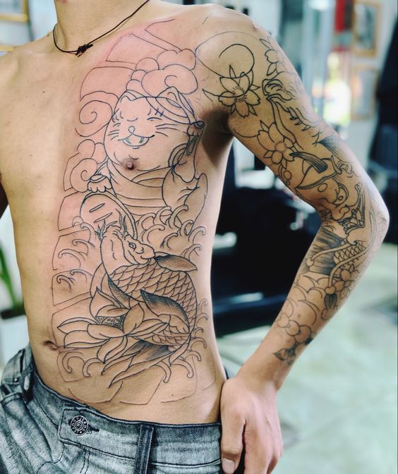99+ hình xăm mèo thần tài ở bụng ý nghĩa - Genztattoo