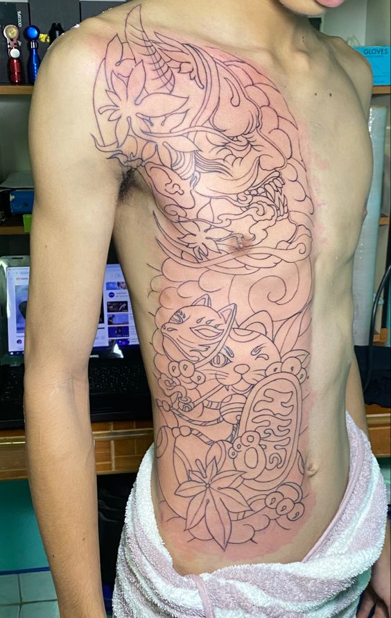99+ hình xăm mèo thần tài ở bụng ý nghĩa - Genztattoo
