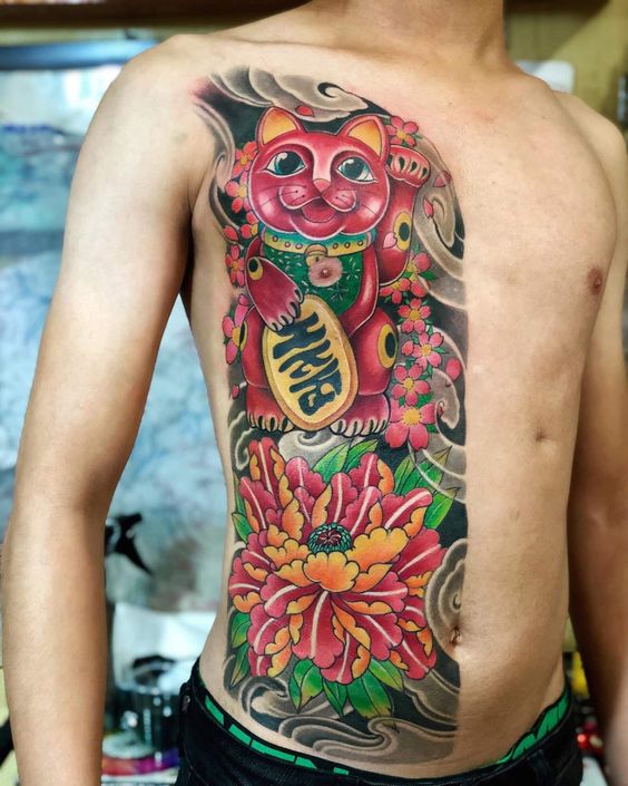 99+ hình xăm mèo thần tài ở bụng ý nghĩa - Genztattoo