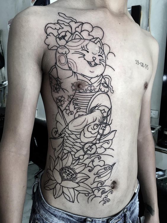 99+ hình xăm mèo thần tài ở bụng ý nghĩa - Genztattoo