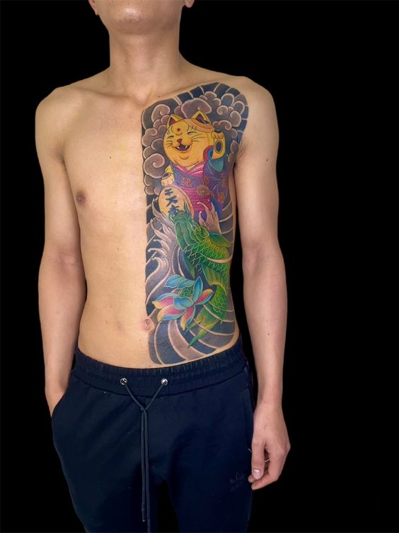 99+ hình xăm mèo thần tài ở bụng ý nghĩa - Genztattoo