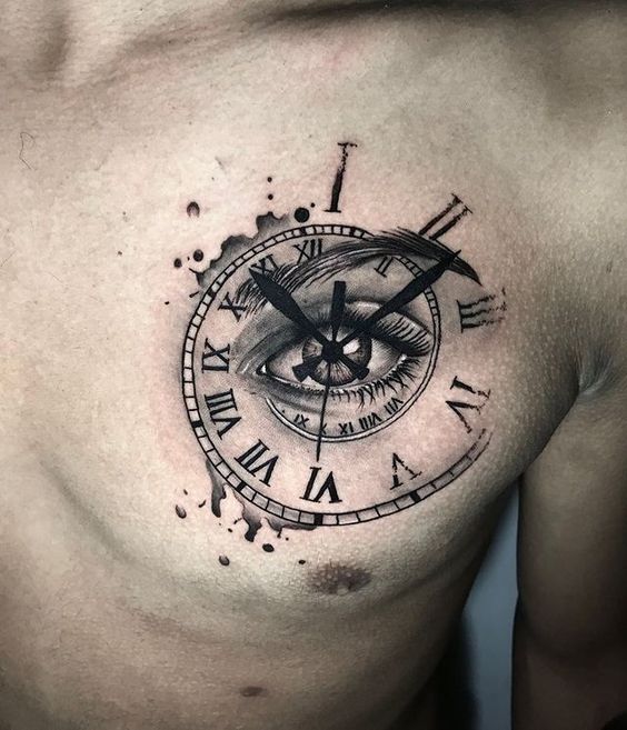 Hình xăm đồng hồ La Mã trên ngực Gợi ý 333+ hình xăm la mã độc đáo và phong cách - Genztattoo