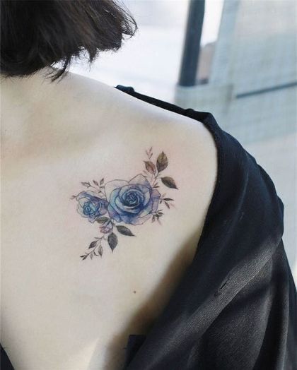 thiết kế hình xăm hoa hồng xanh tinh tế mẫu tattoo bông hoa hồng xanh tinh tế