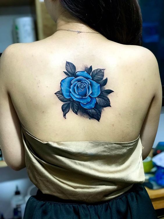 thiết kế hình xăm hoa hồng xanh mẫu tattoo bông hoa hồng màu xanh