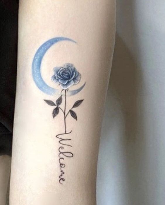 hình xăm hoa hồng xanh mini hình tattoo cành hoa hồng xanh mini