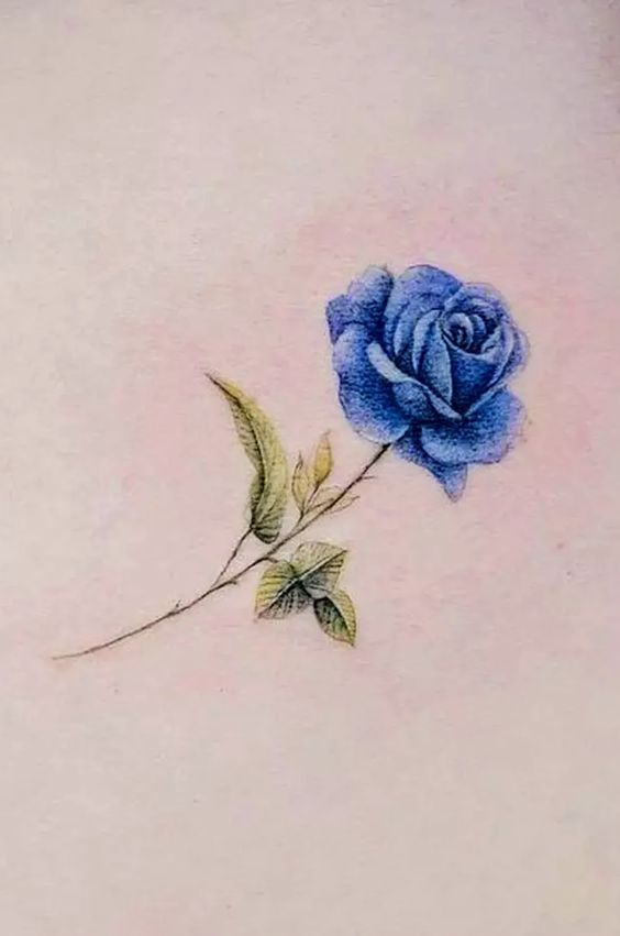 Thiết kế hình xăm hoa hồng xanh mini cho khách hàng mẫu tattoo cành hoa hồng xanh mini cho khách