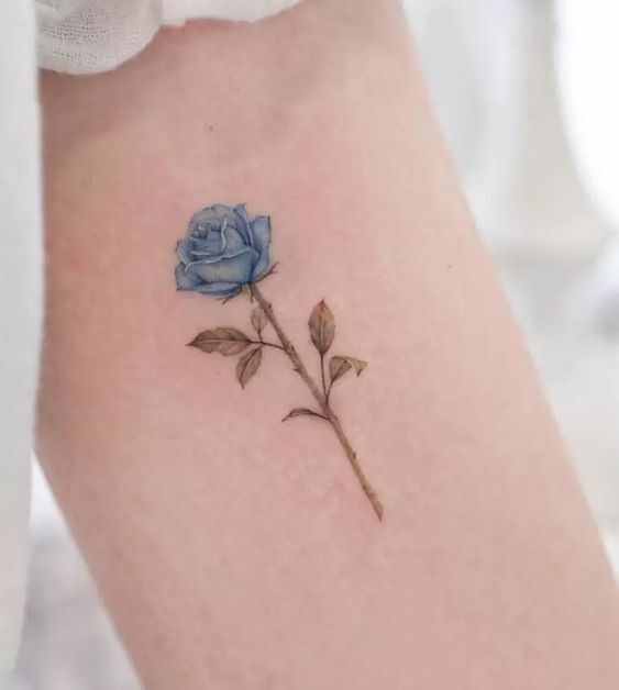 thiết kế hình xăm hoa hồng xanh mini mẫu tattoo cành hoa hồng xanh mini