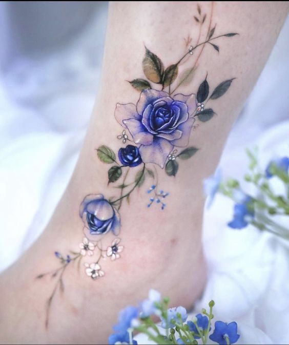 thiết kế hình xăm hoa hồng xanh cho nữ mẫu tattoo hoa hồng xanh cho khách nữ
