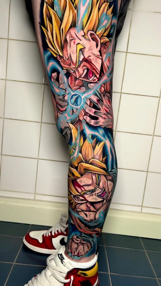 mẫu xăm nhân vật songoku máu lửa kín chân