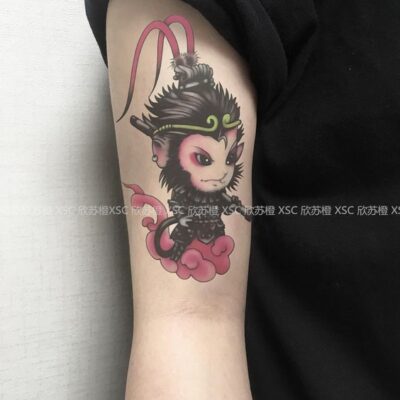 mini wukong dành cho phụ nữ trên bắp tay Top 33+ hình xăm tôn ngộ không mini đa sắc thái - Genztattoo