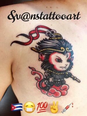 Tiểu Vũ Không cưỡi mây trên ngực Top 33+ hình xăm tôn ngộ không mini đa sắc thái - Genztattoo