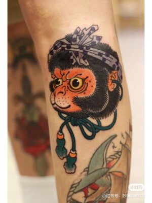 vua khỉ mini trên bắp chân Top 33+ hình xăm tôn ngộ không mini đa sắc thái - Genztattoo