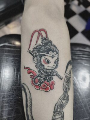 mini wukong cưỡi mây trên tay Top 33+ hình xăm tôn ngộ không mini đa sắc thái - Genztattoo