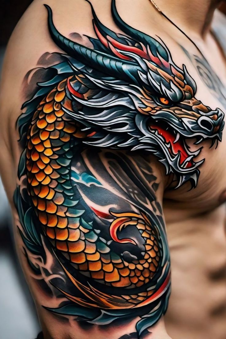 hình xăm đầu rồng 3d đẹp ở bắp tay 99 mẫu hình xăm rồng xanh đẹp nhất cho anh em đam mê