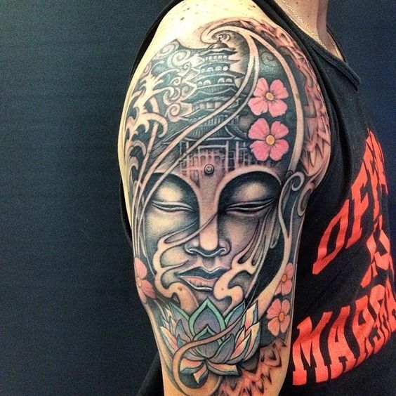 mẫu tattoo tượng Phật và hoa sen cực lạ mắt mẫu tattoo tượng Phật và hoa sen cực lạ mắt