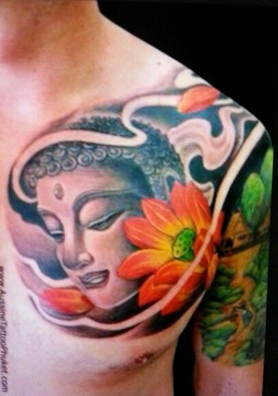 mẫu tattoo tượng Phật và hoa sen mẫu tattoo tượng Phật và hoa sen