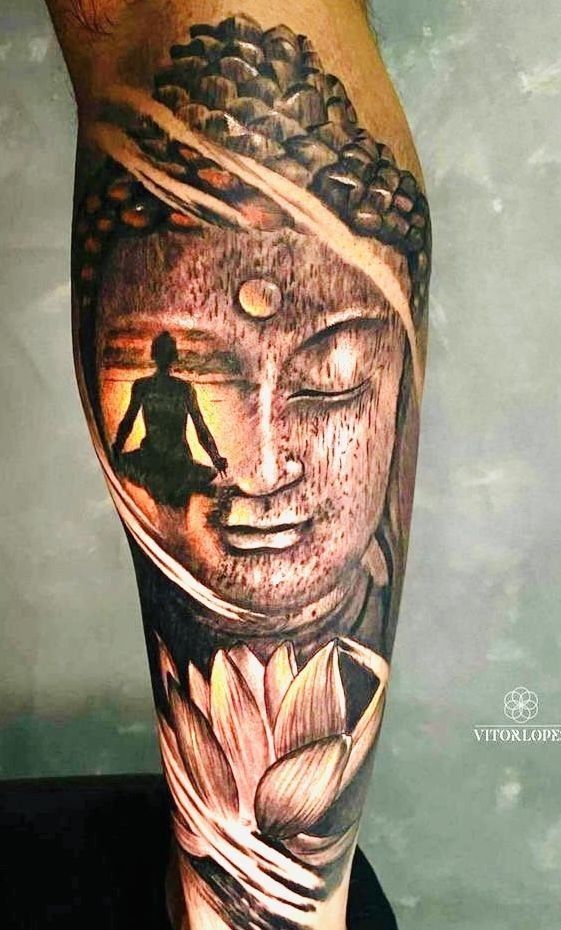 mẫu tattoo hình Phật và hoa sen nghệ thuật mẫu tattoo hình Phật và hoa sen nghệ thuật