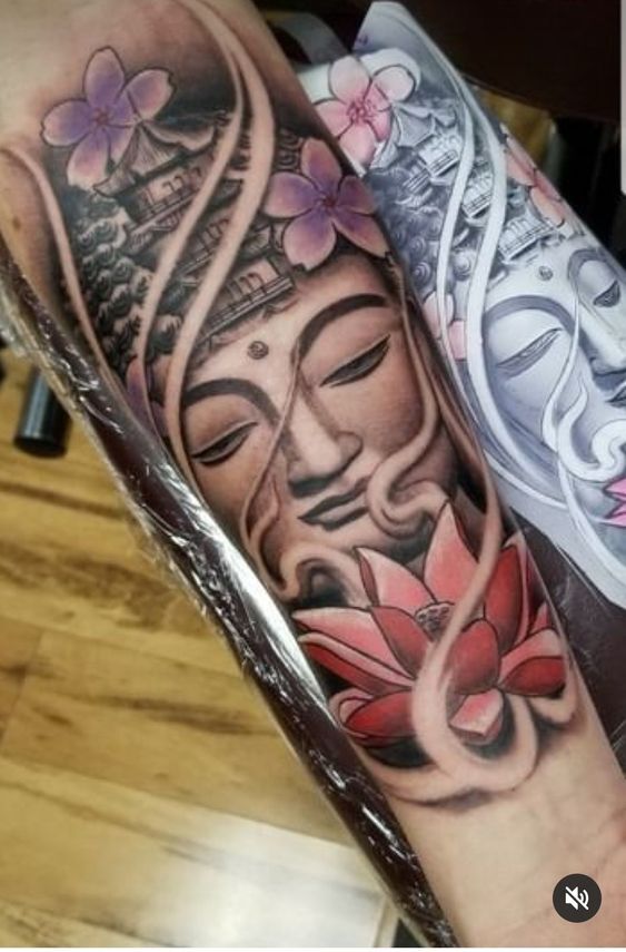 mẫu tattoo biểu tượng Phật giáo và hoa sen mẫu tattoo biểu tượng Phật giáo và hoa sen
