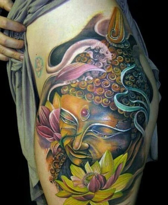 mẫu tattoo tượng Phật và hoa sen nghệ thuật mẫu tattoo tượng Phật và hoa sen nghệ thuật