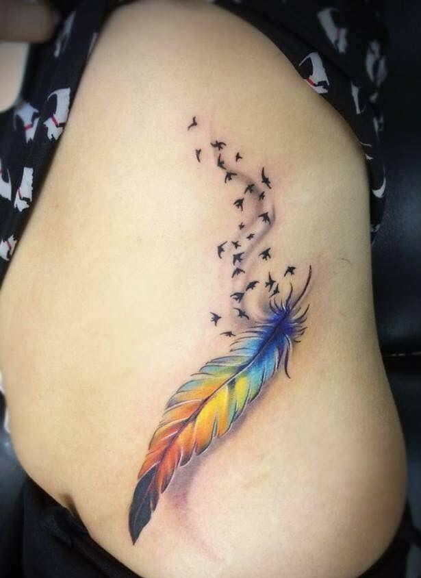 tattoo lông vũ màu bảy sắc cầu vồng tattoo lông vũ màu bảy sắc cầu vồng