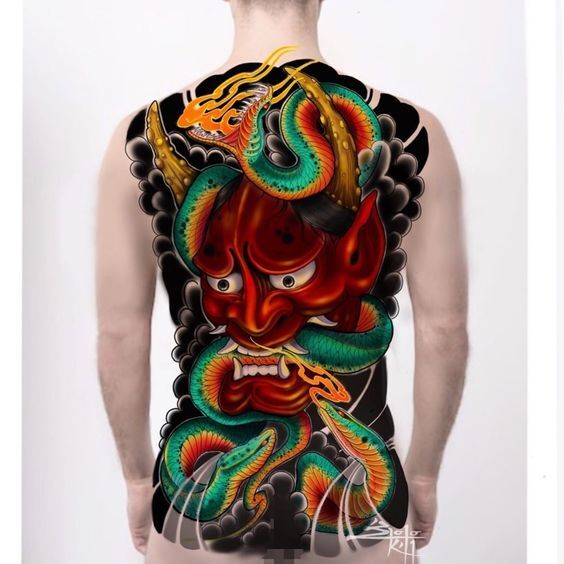 phác họa tattoo mặt quỷ đỏ và rắn xanh uốn lượn phác họa tattoo mặt quỷ đỏ và rắn xanh uốn lượn