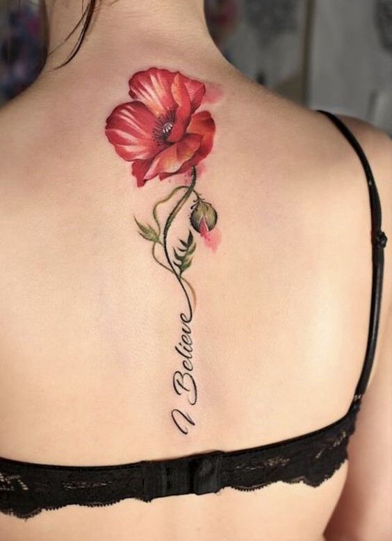 mẫu tattoo hoa và chữ cực đẹp sau lưng