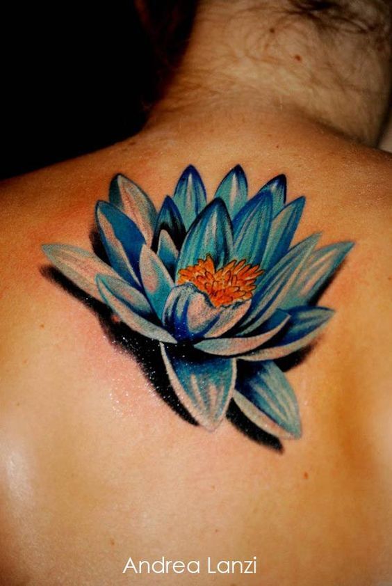 hình xăm chi tiết hoa sen màu xanh hình xăm chi tiết hoa sen màu xanh