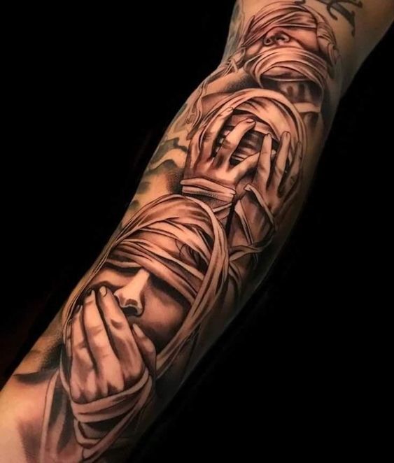 mẫu tattoo xác ướp kín cẳng tay nam