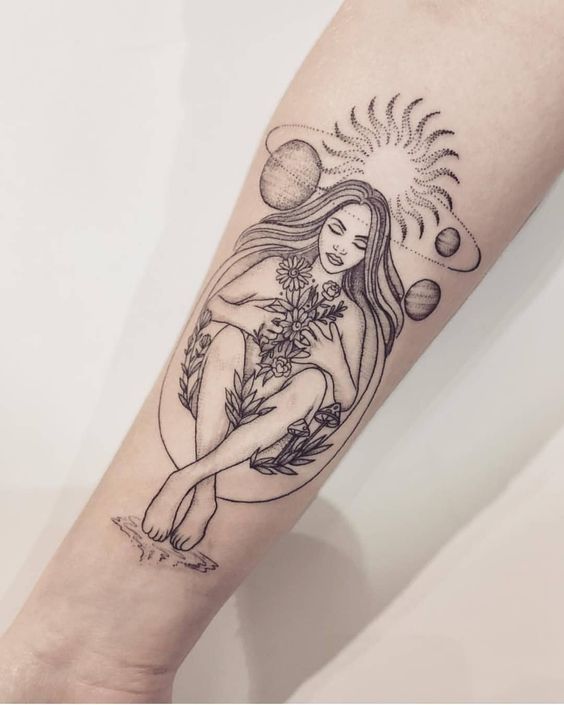 hình xăm cô gái với hoa và các họa tiết khác Top 100 hình xăm cung xử nữ đẹp được thực hiện bởi thợ xăm giỏi nhất