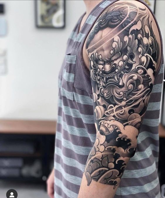 hình xăm kỳ lân đơn sắc kín bắp tay cực đẹp của khách hình xăm kỳ lân đơn sắc kín bắp tay cực đẹp của khách