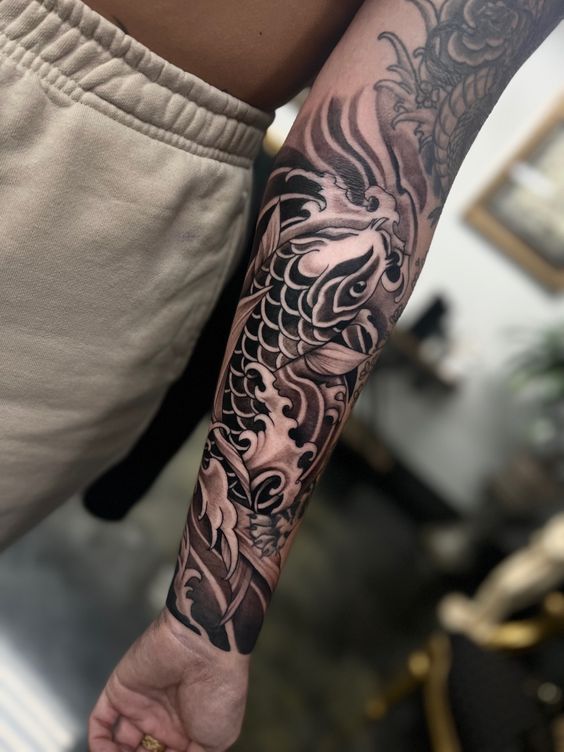 Top 155 hình xăm cá chép đen trắng được chọn lọc - Genztattoo