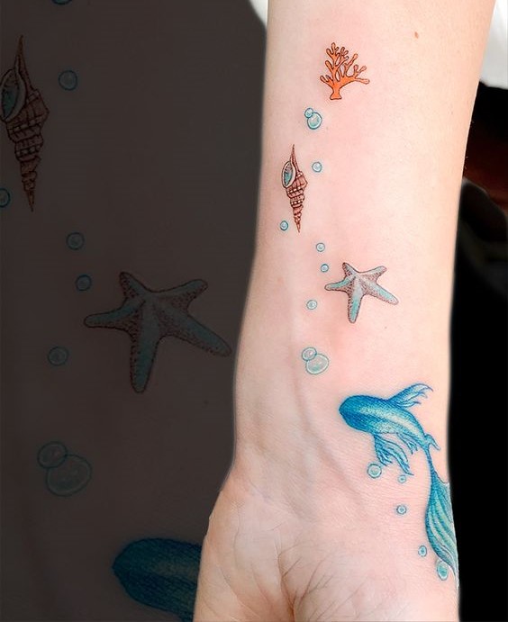hình xăm cá koi mini và san hô Top 200 hình xăm cute dễ thương cho nam và nữ - Genztattoo