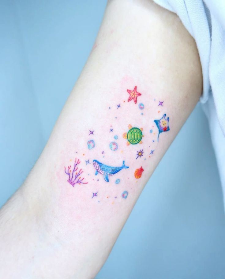 hình xăm mini đại dương đầy màu sắc Top 200 hình xăm cute dễ thương cho nam và nữ - Genztattoo