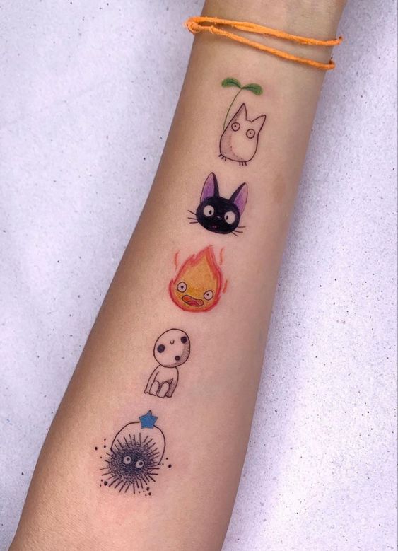 hình xăm hoạt hình nhỏ dễ thương dọc theo cánh tay Top 200 hình xăm cute dễ thương cho nam và nữ - Genztattoo